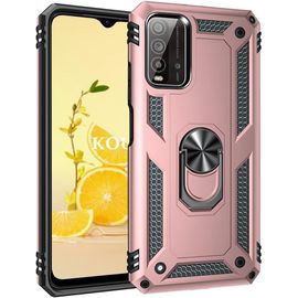 Coque Pour Xiaomi Redmi Note 9 4g/Redmi 9t/Redmi 9 Power,Double Couche Renforcee Defense Militaire Anti-Chute Bumper Tpu Silicone Antichoc Armure Housse Etui Avec Anneau Support (Or Rose)