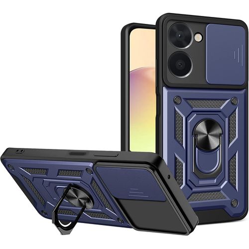 Coque Pour Realme 10 4g Avec Cache Webcam & Support Annulaire A 360 Degres, Anti-Chute Etui Housse Compatible Avec Support De Voiture Magnetique, Bleu