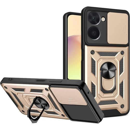Coque Pour Realme 10 4g Avec Cache Webcam & Support Annulaire A 360 Degres, Anti-Chute Etui Housse Compatible Avec Support De Voiture Magnetique, Or