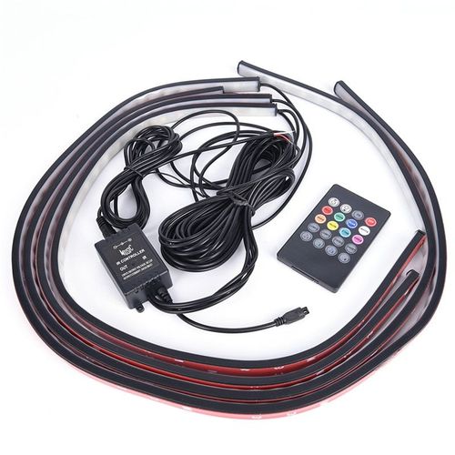 Kit De Lampes Led Rgb Sous Le Tube De Voiture, 4 Pièces, Kit De Lumière Néon, Lueur Sous Le Corps, Commande Sans Fil