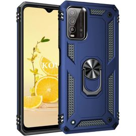Coque Pour Xiaomi Redmi Note 9 4g/Redmi 9t/Redmi 9 Power,Double Couche Renforcee Defense Militaire Anti-Chute Bumper Tpu Silicone Antichoc Armure Housse Etui Avec Anneau Support (Bleu)