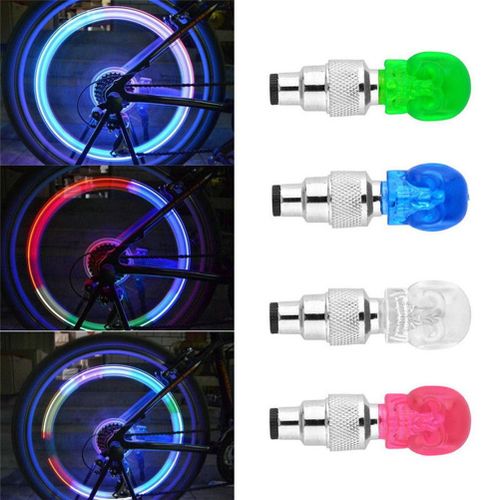 Lot De 2 Valves Multifonctions Pour Vélo, Moto, Voiture, Roues, Pneus, Capuchon En Forme De Crâne, Ampoule Néon Led