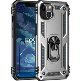Coque Pour Iphone 14 (6,1 Pouces),Double Couche Renforcee Defense Militaire Anti-Chute Bumper Tpu Silicone Antichoc Armure Housse Etui Avec Anneau Support Pour Iphone 14 (6,1 Pouces) (Argent)