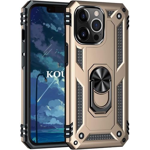 Coque Pour Iphone 13 Pro (6,1 Pouces),Double Couche Renforcee Defense Bumper Tpu Silicone Antichoc Armure Housse Etui Avec Anneau Support Pour Iphone 13 Pro (6,1 Pouces) (D'or)