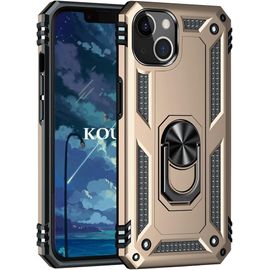Coque Pour Iphone 14 (6,1 Pouces),Double Couche Renforcee Defense Militaire Anti-Chute Bumper Tpu Silicone Antichoc Armure Housse Etui Avec Anneau Support Pour Iphone 14 (6,1 Pouces) (D'or)