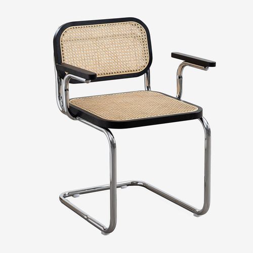 Pack De 2 Chaises De Salle À Manger Avec Accoudoirs Tento Noir Gris Chromé