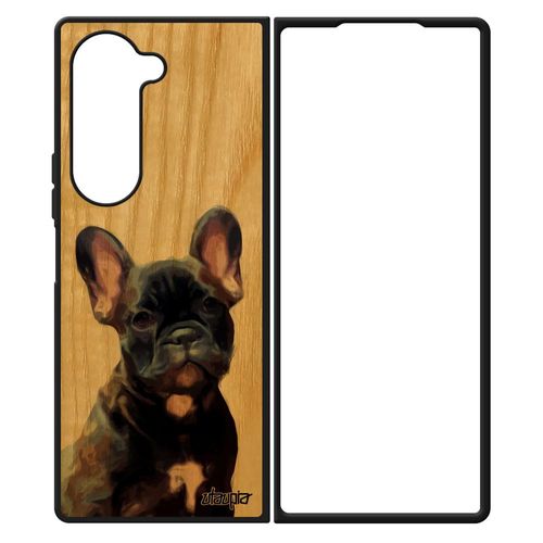 Coque Samsung Z Fold 6 En Bois Silicone Chien Mobile Portable Bulldog Francais Chiot Marron Animal Mignon Frêne Animaux De Galaxy