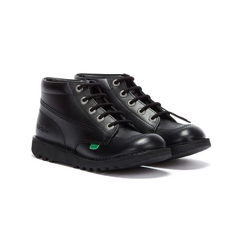 Kickers Kick Hi Bottes Pour Les Jeunes D'école En Cuir Noir - 36