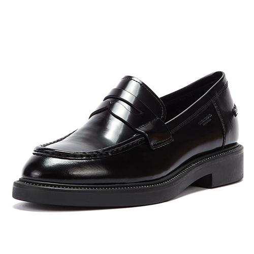 Vagabond Alex Polished Leather Womens Black Loafers (Mocassins En Cuir Poli) - 38