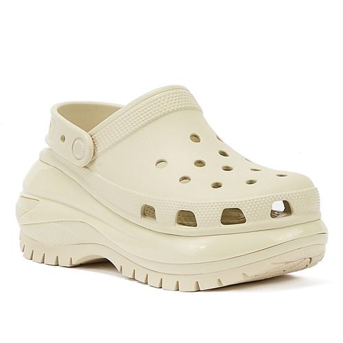 Crocs Sabots Classiques À Semelle Épaisse Mega Crush Pour Femmes Couleur Beige.