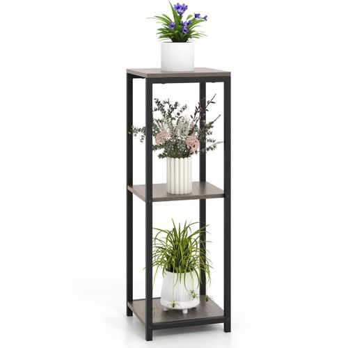 Supports De Plantes Métallique À 3 Niveaux Porte-Plantes D'angle Avec Dispositifs Anti-Basculement Organisateur De Pots De Fleurs Carré Gris Helloshop26 20_0009309