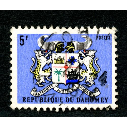 Timbre Oblitéré République Du Dahomay, Postes, 5 F, Fraternité, Justice, Travail