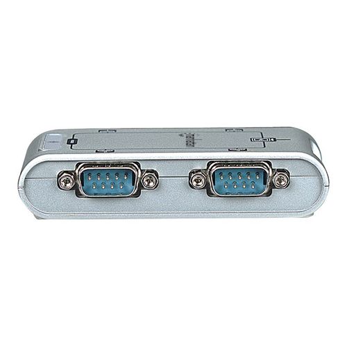 Manhattan USB-A to 4x Serial Port Converter, Male to Male, Serial/RS232, MosChip MCS7840, Automatic IRQ and I/O address selection, Bus powered, Silver, Three Year Warranty, Boxed - Adaptateur...