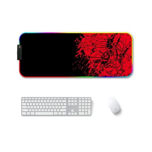 Grand tapis de souris RGB avec rétro éclairage Led, accessoire de Gamer en caoutchouc pour ordinateu -Red fox-RGB 350 x 600 x 3 mm