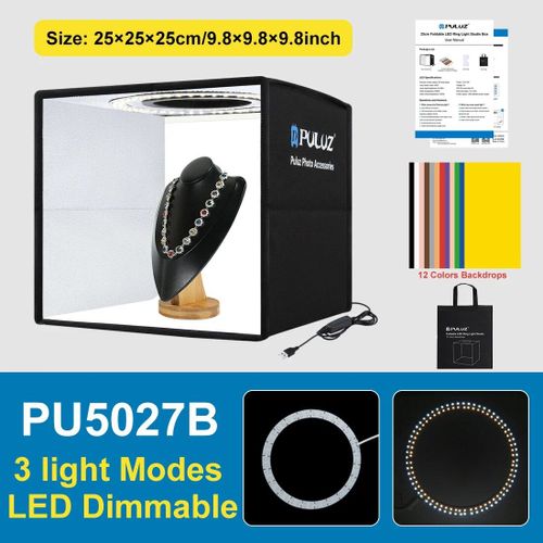 PULUZ-Mini boîte à lumière pour studio photo,kit de tente de prise de vue,6 toiles de fond,20cm,25cm,30cm,40cm - Type 25cm 3 light modes