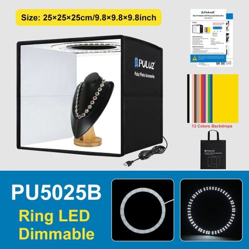 PULUZ-Mini boîte à lumière pour studio photo,kit de tente de prise de vue,6 toiles de fond,20cm,25cm,30cm,40cm - Type 25cm Ring lightBox