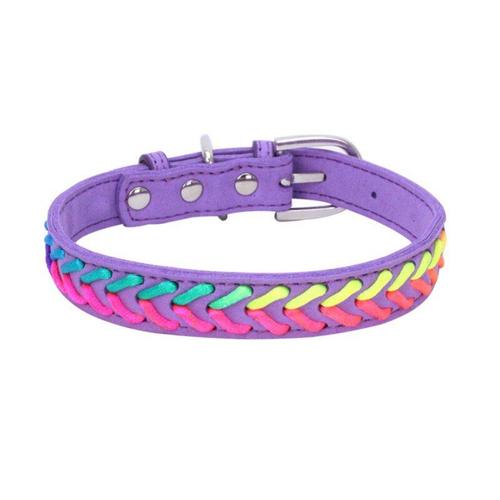 Violet-M -Collier En Cuir Pour Chien De Compagnie | Collier En Forme De Chien Chat, Corde Tressée Colorée, Pour Petits Chiens Moyens