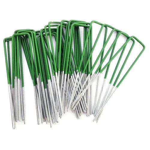 Broches En U Pour Jardin,En Acier Au Carbone Galvanisé,Moitié Verte,Chevilles De Gazon Artificiel,Filet Pare-Soleil,Agrafes De Fixation De Gazon Artificiel,50 Pièces