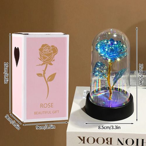 Rose Éternelle Artificielle Avec Lumière Led,Fleur En Feuille D'aluminium,Couverture En Verre,Simulation De Fleur,Cadeaux De Fête Des Mères,Fournitures De Fête - Type S8