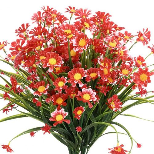 Fleur Artificielle Résistante aux UV,Longue Tige,Facile à Entretien,Plante Verte d'Arbuste,Fausse Fleur de cimetière,Décor de Ferme,Accessoire de Photographie - Type Rouge #A