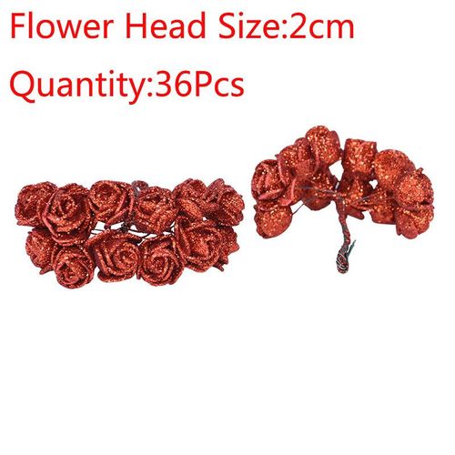 Bouquet de roses artificielles en mousse,10 à 36 pièces,fausses fleurs scintillantes,rouge,or,pour décoration de fête de mariage - Type [B04]-36PCS