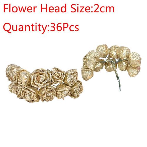 Bouquet de roses artificielles en mousse,10 à 36 pièces,fausses fleurs scintillantes,rouge,or,pour décoration de fête de mariage - Type [B01]-36PCS