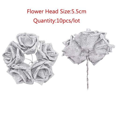 Bouquet de roses artificielles en mousse,10 à 36 pièces,fausses fleurs scintillantes,rouge,or,pour décoration de fête de mariage - Type [E03]-10PCS