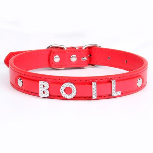 Rouge-L -Collier Pour Animal De Compagnie, En Cuir Pu Avec Lettres Diamant, Collier Ajustable Pour Chien Et Chat, À La Mode, Pour Ch