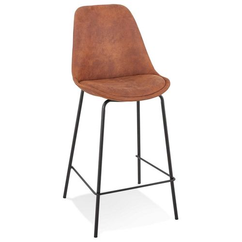 Tabouret Snack Mi-Hauteur 'tao Mini' En Microfibre Brune Et Pieds En Métal Noir