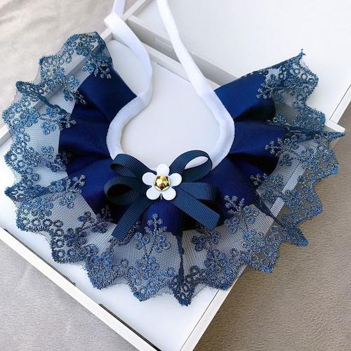 Navy Blue-Xl -Mode N¿Ud Papillon Collier Pour Animaux De Compagnie Dentelle Bavoirs Mignon Dentelle Collier Pour Animaux De Compagni