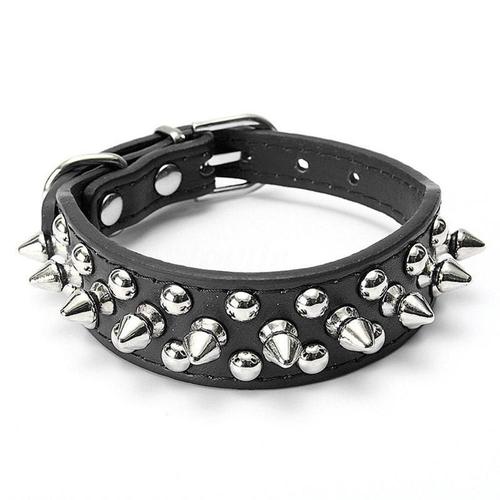 Black-Xxs -Colliers En Cuir Pu Pour Chiens 6 Couleurs | Colliers À Rivets Pour Chiens, Collier À Clous À Puces Rondes, Sangle À Cram