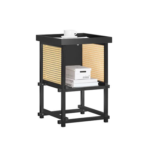 Sobuy Table D'appoint Design, Table Basse Carrée, Bout De Canapé, Table De Chevet Avec Compartiment Ouvert, Cadre En Bambou, Noir Et Jaune, L40xp40xh60cm, Hfbt03-Sch