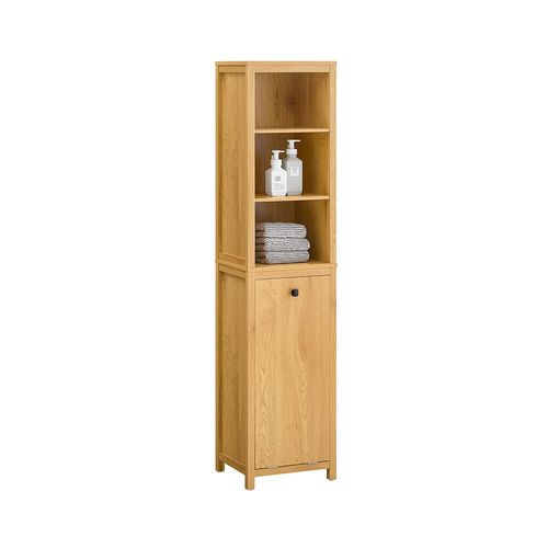 Sobuy Meuble Colonne De Salle De Bain, Armoire Haute, Placard De Rangement, Étagère De Rangement Avec 1 Panier À Linge Et 3 Étagères Pour Salle De Bain, 40x35x173cm, Couleur Naturel Foncé, Bzr95-Sn
