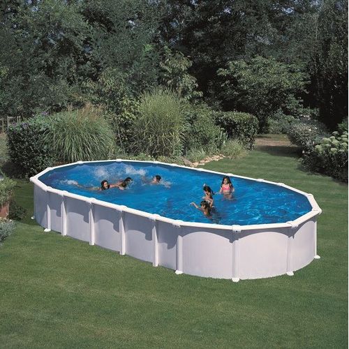 Piscine ovale acier 9,20m x 5,05m x H: 1,32m - Filtration à sable - SANS Renforts apparents