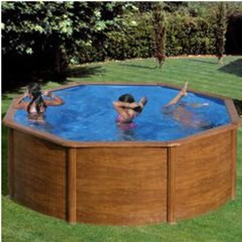 Piscine décoration bois ronde en kit 350 x 120 cm
