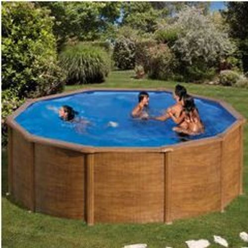 Piscine ronde décoration bois en kit 460 x 120 cm