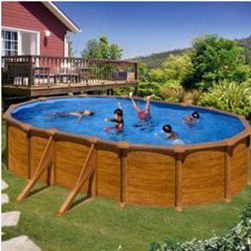 Kit piscine hors-sol mauritius acier aspect bois ovale - 610 x 375 x h132 cm
