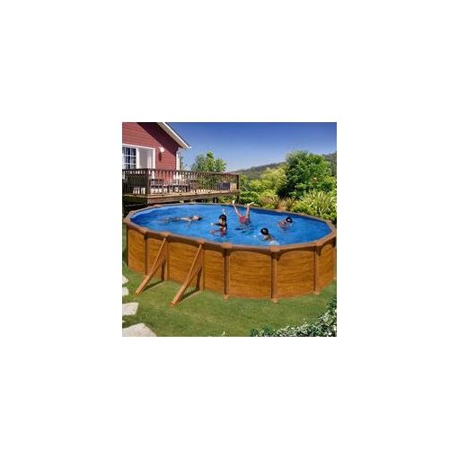 Kit piscine hors-sol mauritius acier aspect bois ovale - 610