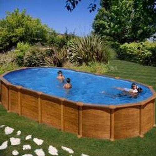 Kit piscine hors-sol amazonia acier aspect bois ovale - 730 x 375 x h.132 cm