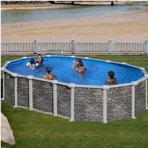 Kit piscine hors-sol santorini acier aspect pierre ovale 2 renforts "u" 610 x 375 x h132 cm
