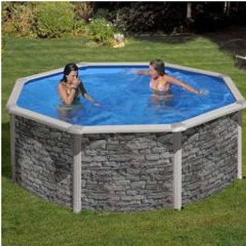 Kit piscine hors-sol cerdeña acier aspect pierre ronde Ø350 x h120 cm
