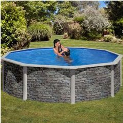 Kit piscine hors-sol cerdeña acier aspect pierre ronde Ø460 x h120 cm