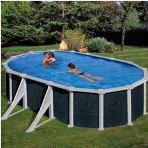 Kit piscine hors-sol rattan acier aspect rotin ovale 4 renforts 610 x 375 x h132 cm