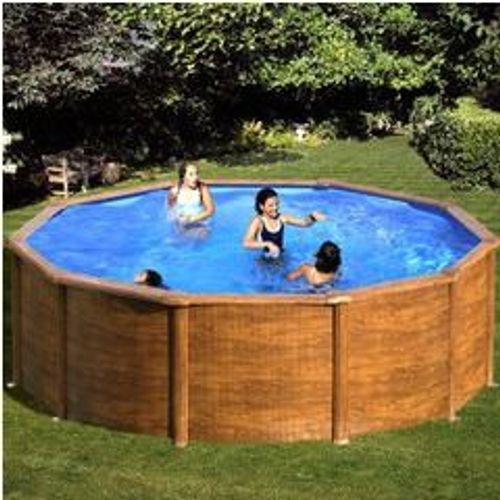 Kit piscine hors-sol sicilia acier aspect bois ronde Ø350 x h120 cm