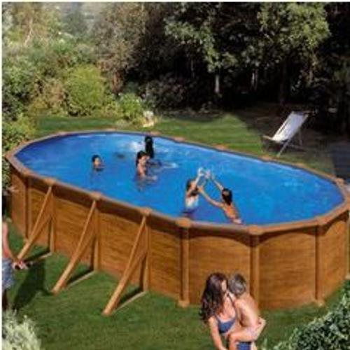 Kit piscine hors-sol mauritius acier aspect bois ovale - 730 x 375 x h132 cm