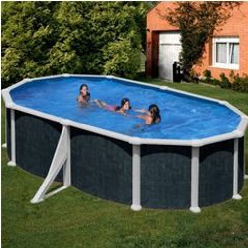 Kit piscine hors-sol rattan acier aspect rotin ovale 2 renforts 500 x 300 x h132 cm