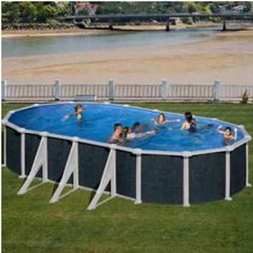 Kit piscine hors-sol rattan acier aspect rotin ovale 6 renforts 730 x 375 x h132 cm