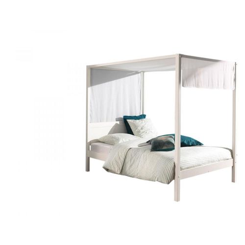 Vipack Pino Lit A Baldaquin Avec Sommier A Lattes 140x200 Cm Blanc + Ciel De Lit