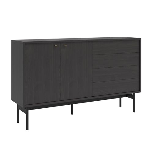 Buffet 2 Portes Avec 4 Tiroirs Aspect Frêne Noir 154 Cm