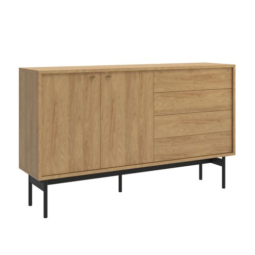 Buffet 2 Portes Avec 4 Tiroirs Aspect Bois Clair 154 Cm